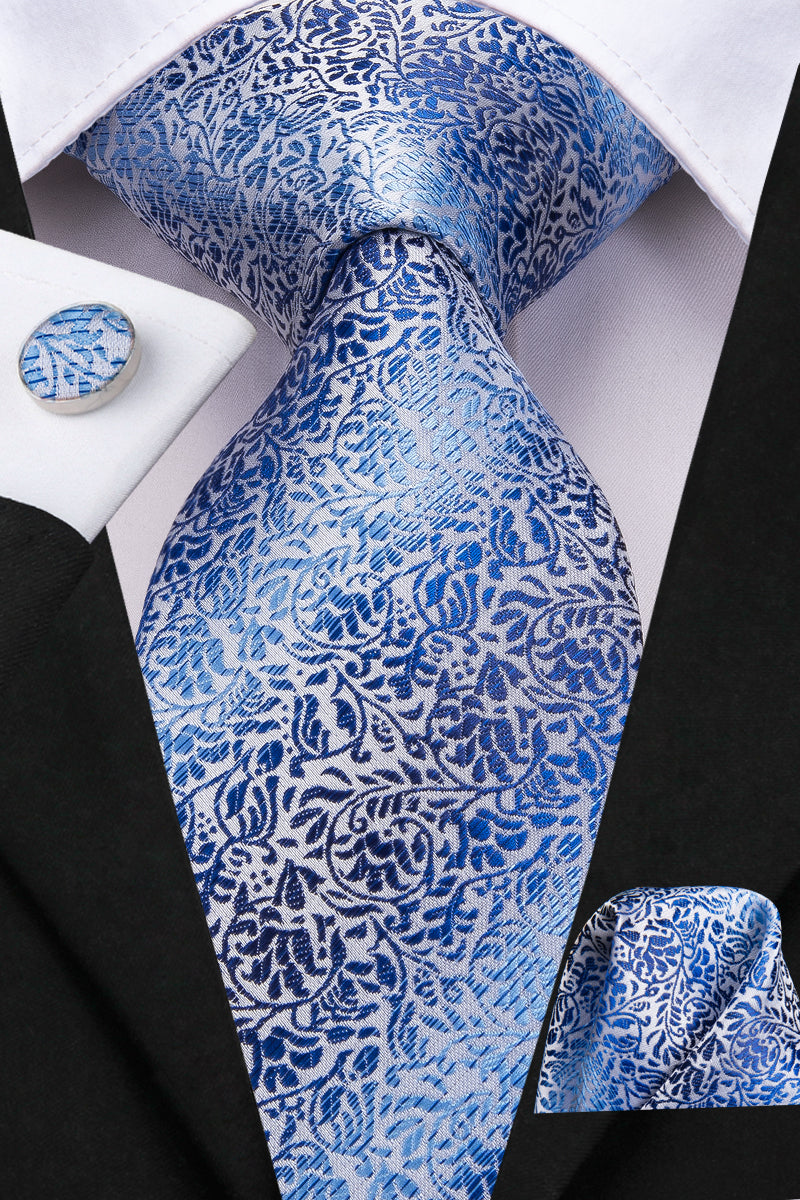 Cobalt Sky Vines Silk Tie