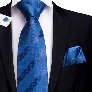 Solid Sapphire Striped Silk Tie