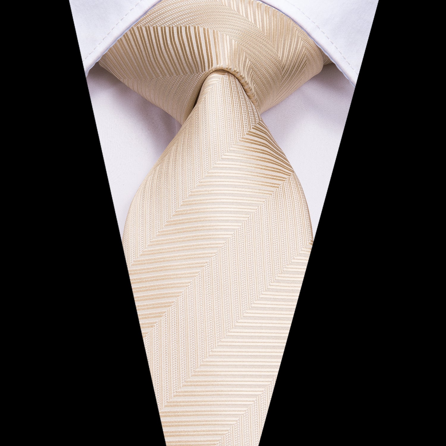 Solid White Gold Striped Silk Tie