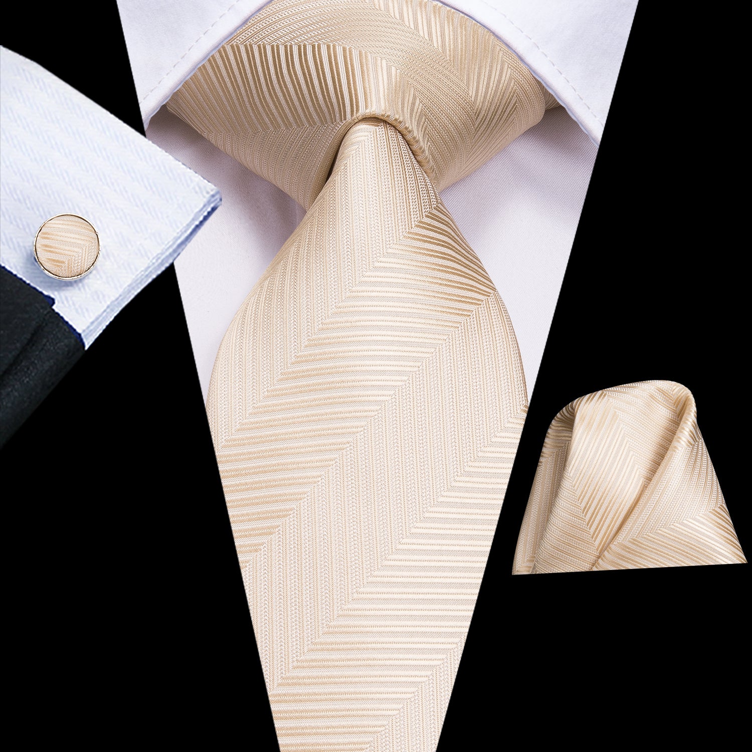 Solid White Gold Striped Silk Tie