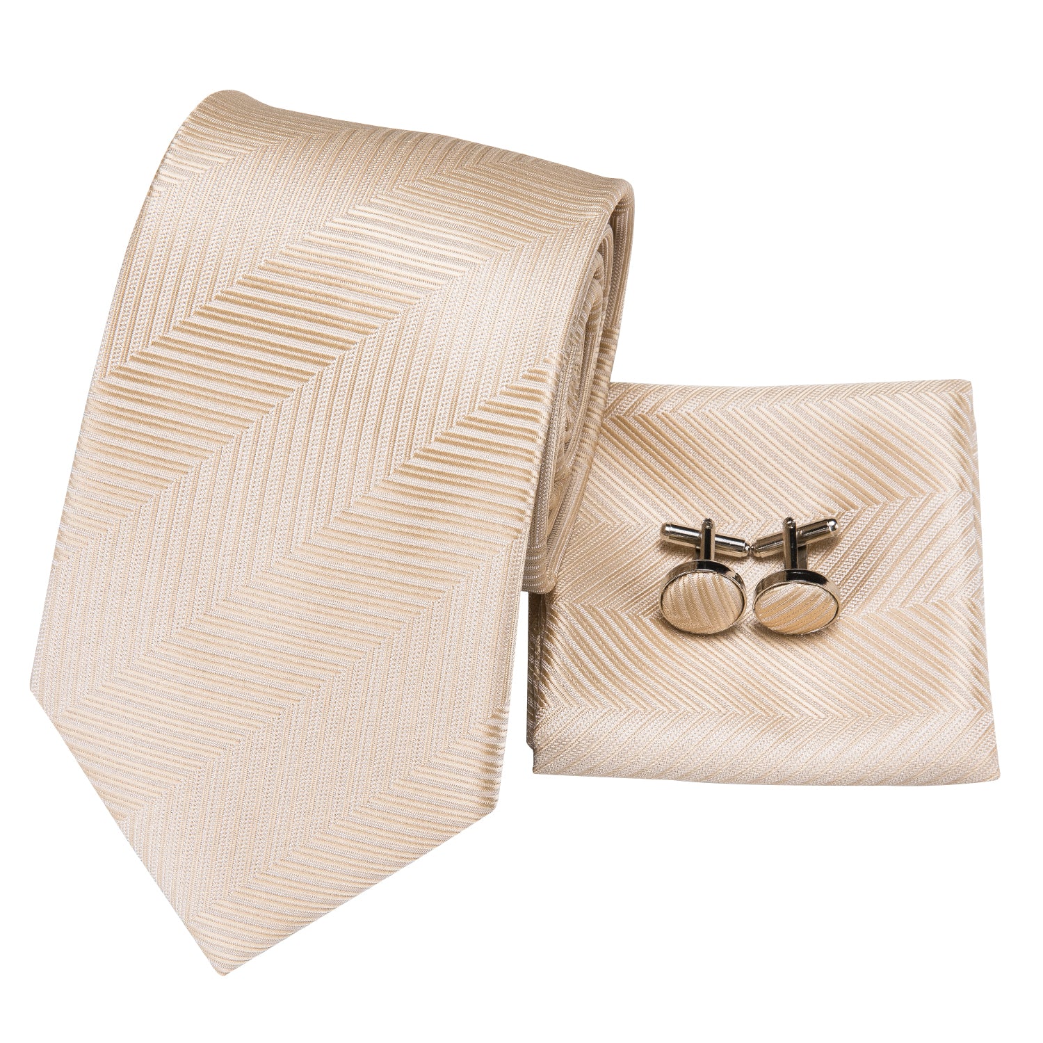 Solid White Gold Striped Silk Tie