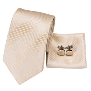 Solid White Gold Striped Silk Tie