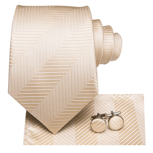 Solid White Gold Striped Silk Tie