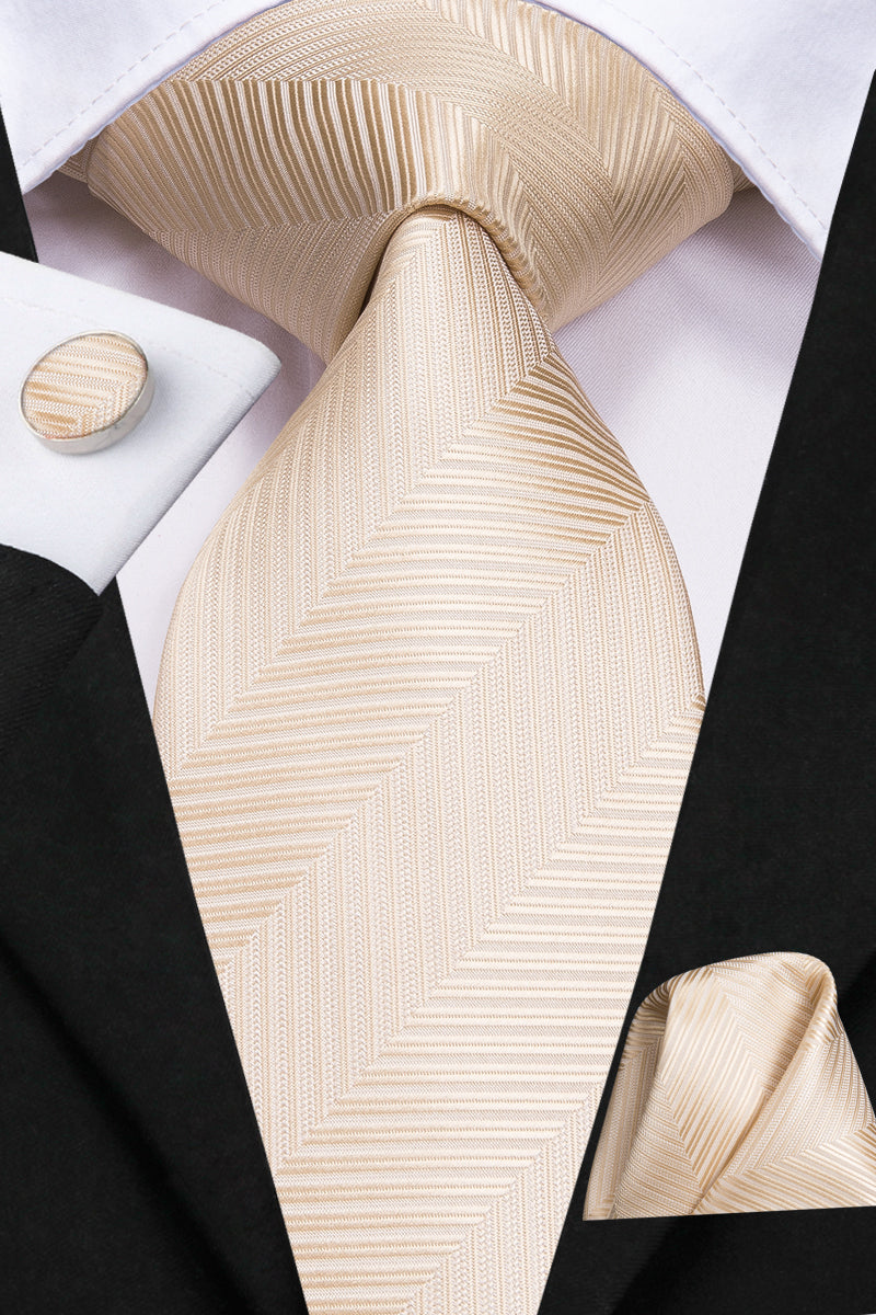 Solid White Gold Striped Silk Tie