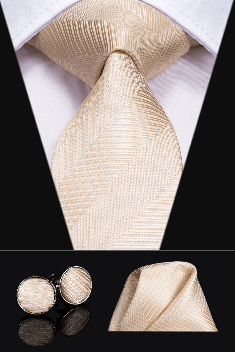 Solid White Gold Striped Silk Tie