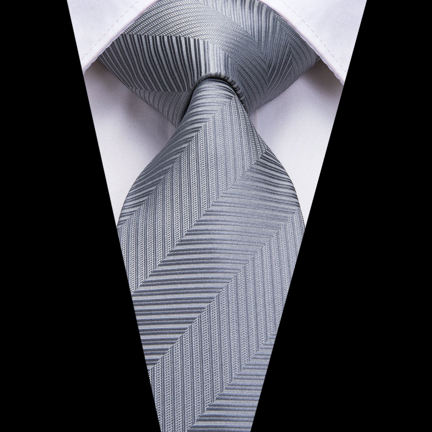 Solid Silver Slate Striped Silk Tie