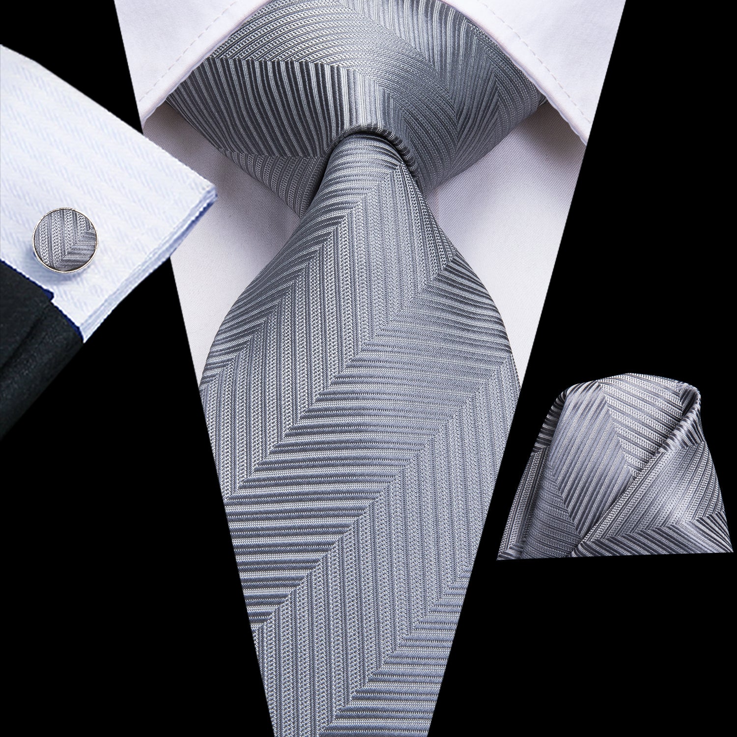 Solid Silver Slate Striped Silk Tie