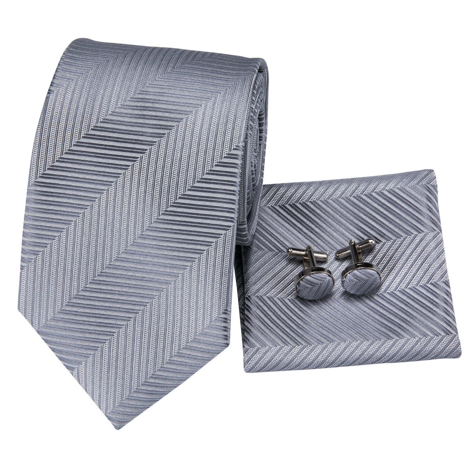 Solid Silver Slate Striped Silk Tie