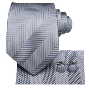 Solid Silver Slate Striped Silk Tie