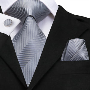 Solid Silver Slate Striped Silk Tie