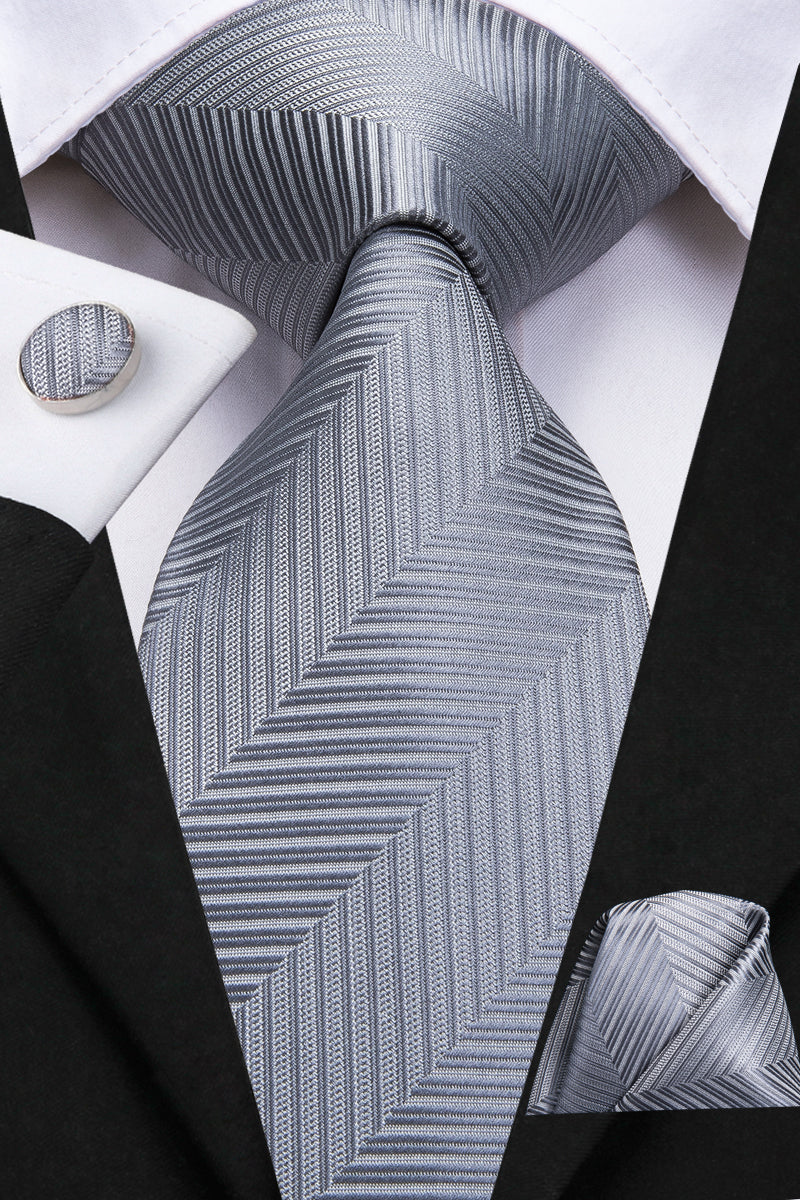 Solid Silver Slate Striped Silk Tie