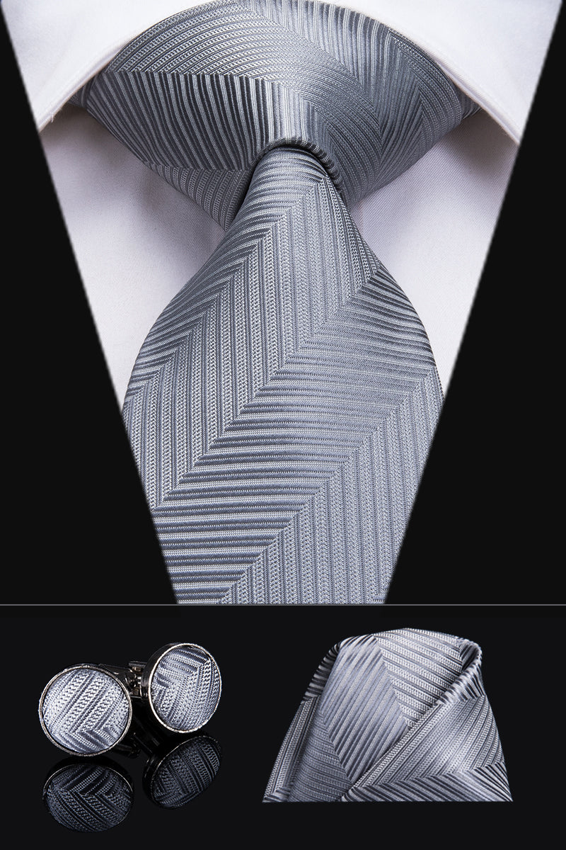 Solid Silver Slate Striped Silk Tie