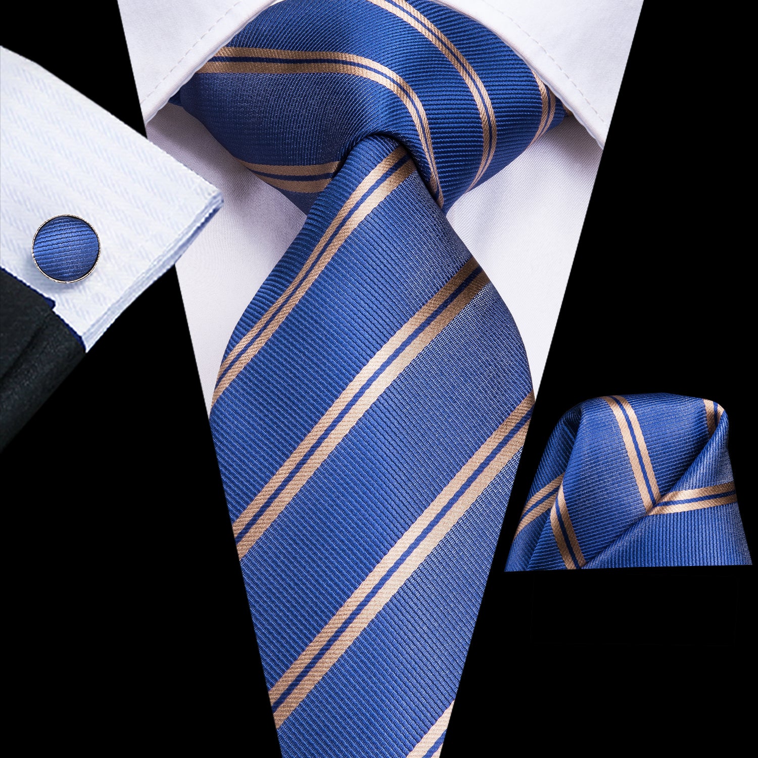 Sapphire Golden Striped Silk Tie