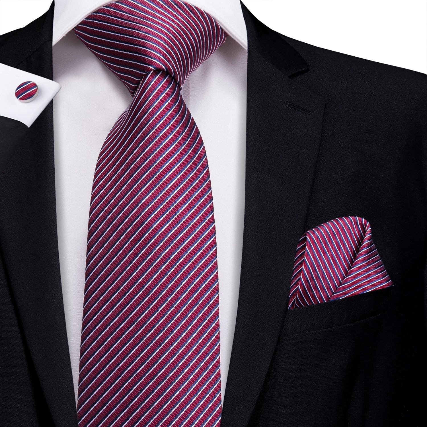 Ruby Sapphire Pearl Striped Silk Tie