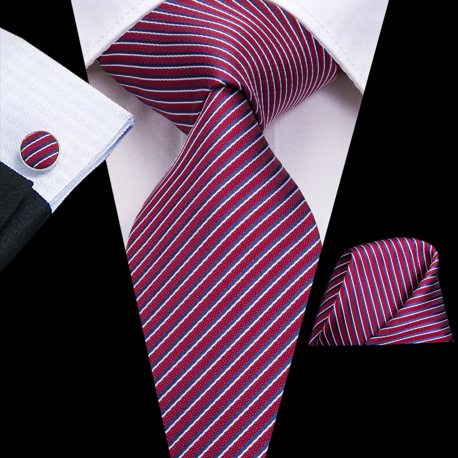 Ruby Sapphire Pearl Striped Silk Tie