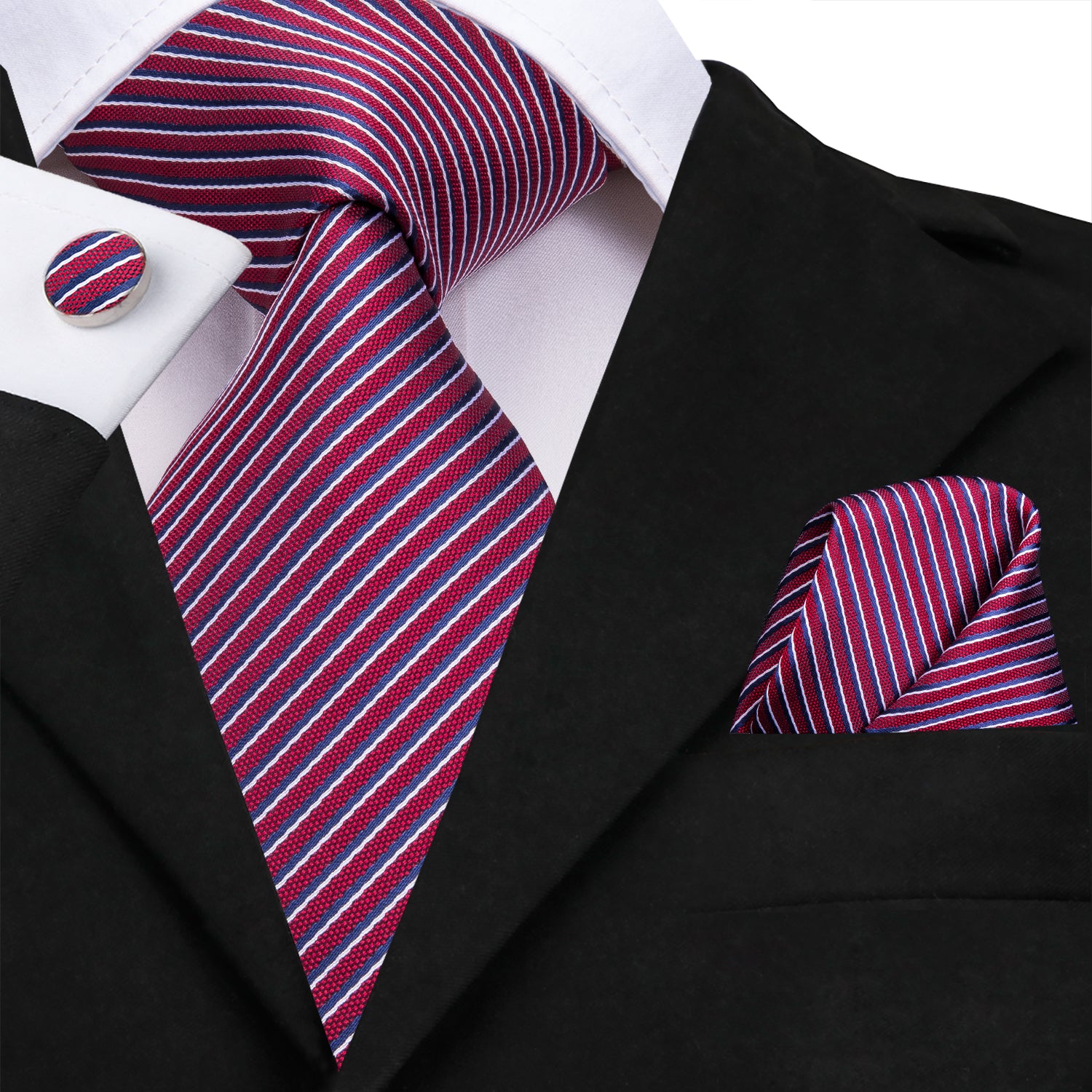 Ruby Sapphire Pearl Striped Silk Tie