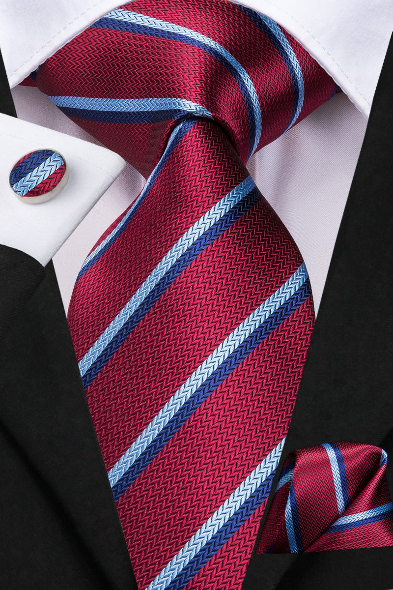 Ruby Sapphire Aquamarine Striped Silk Tie