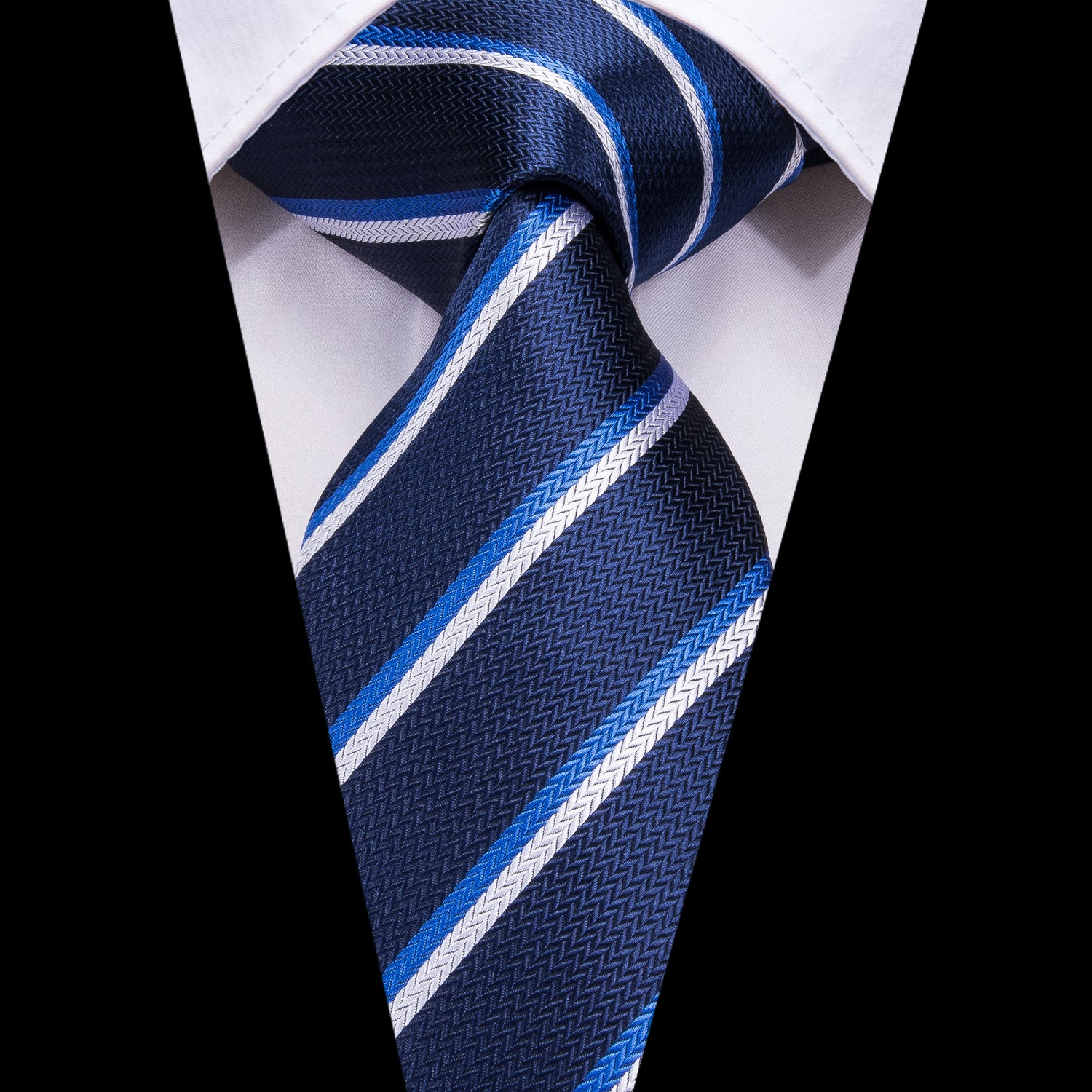 Midnight Sapphire Pearl Striped Silk Tie