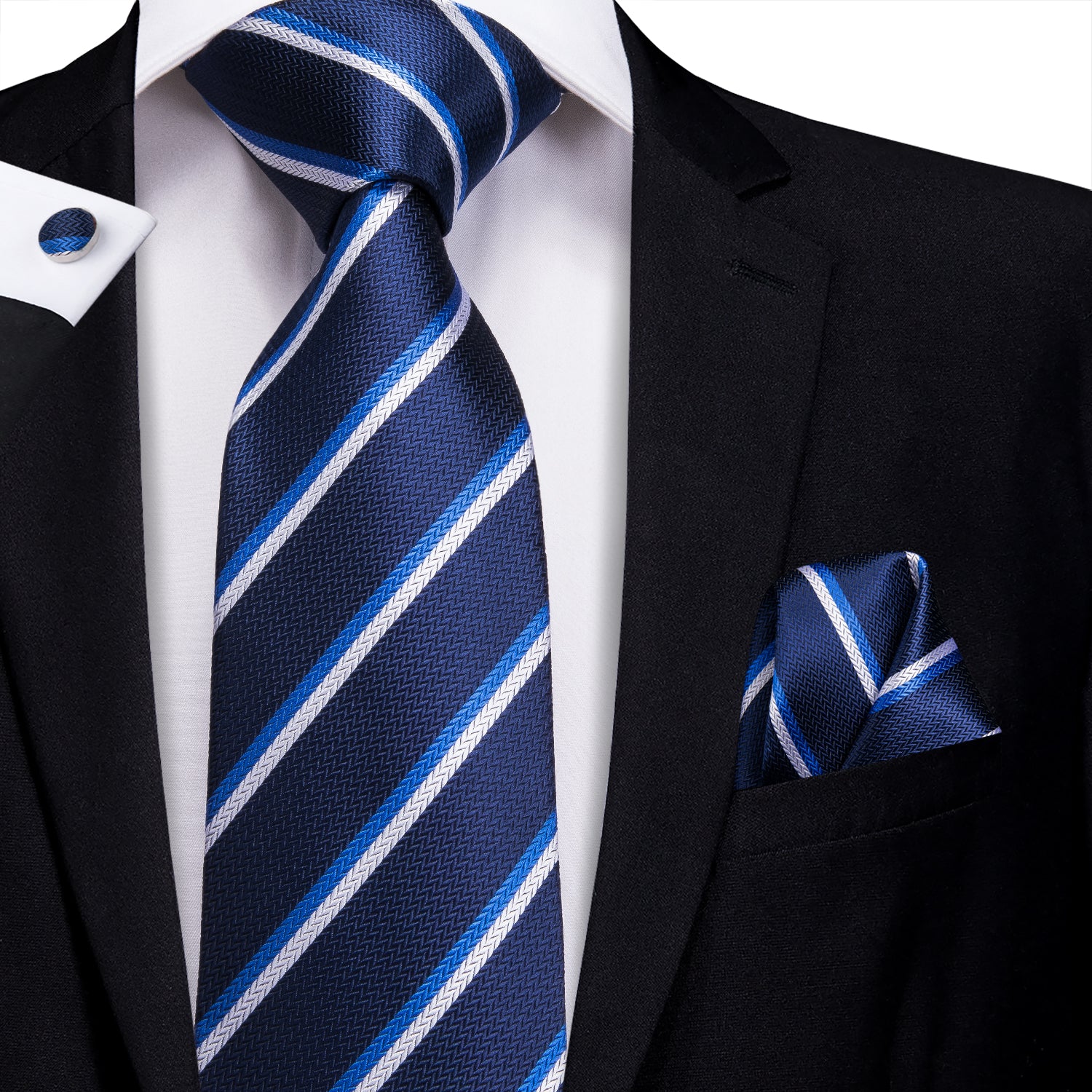 Midnight Sapphire Pearl Striped Silk Tie