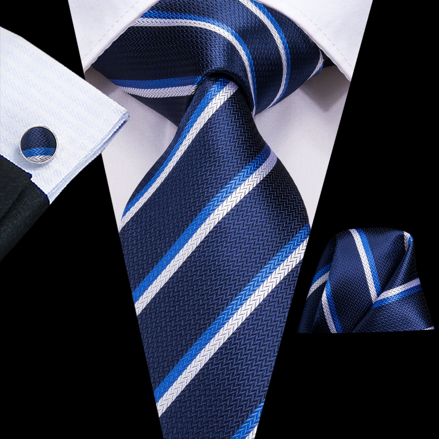 Midnight Sapphire Pearl Striped Silk Tie