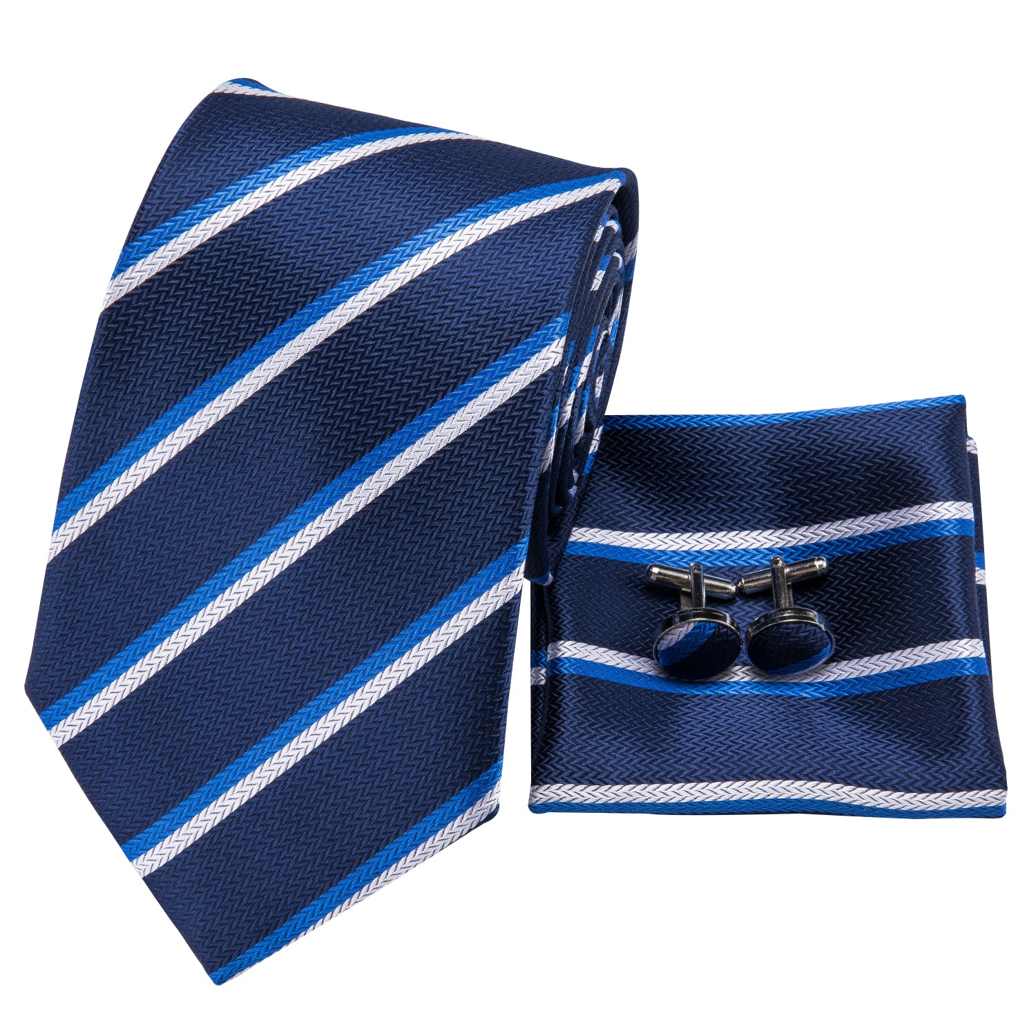 Midnight Sapphire Pearl Striped Silk Tie