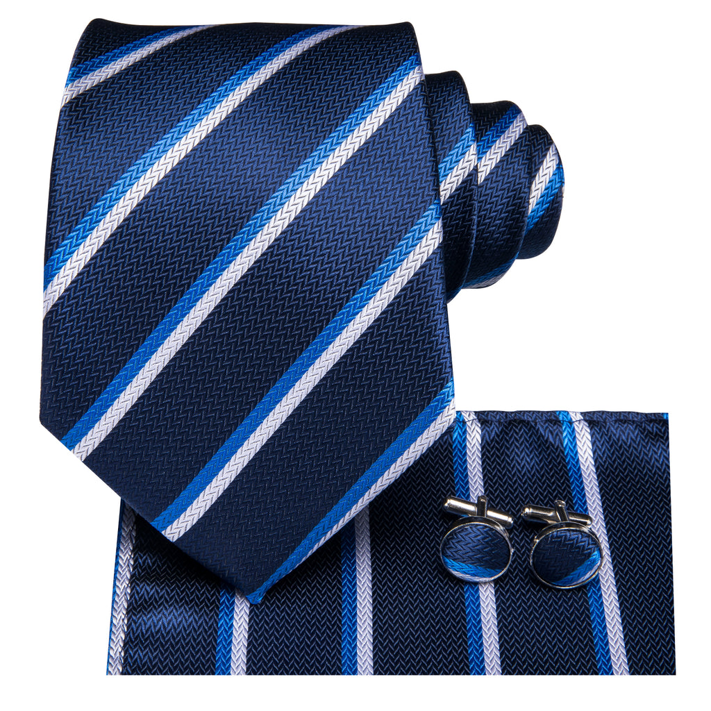 Midnight Sapphire Pearl Striped Silk Tie