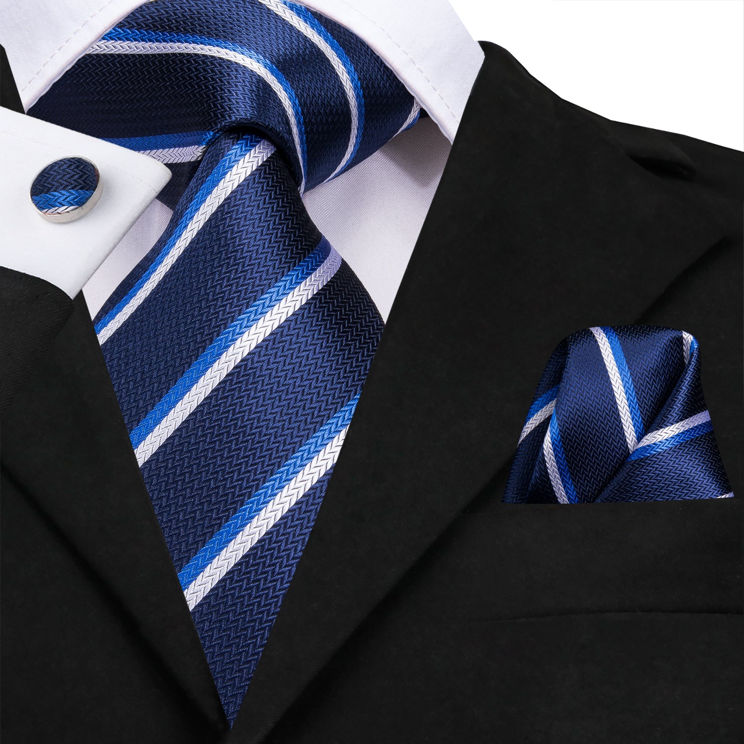 Midnight Sapphire Pearl Striped Silk Tie