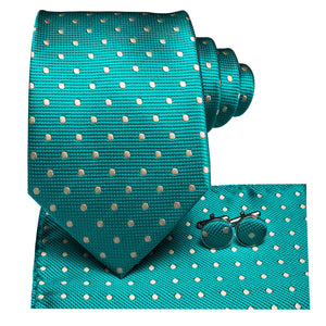 Turquoise Gold Spotted Silk Tie