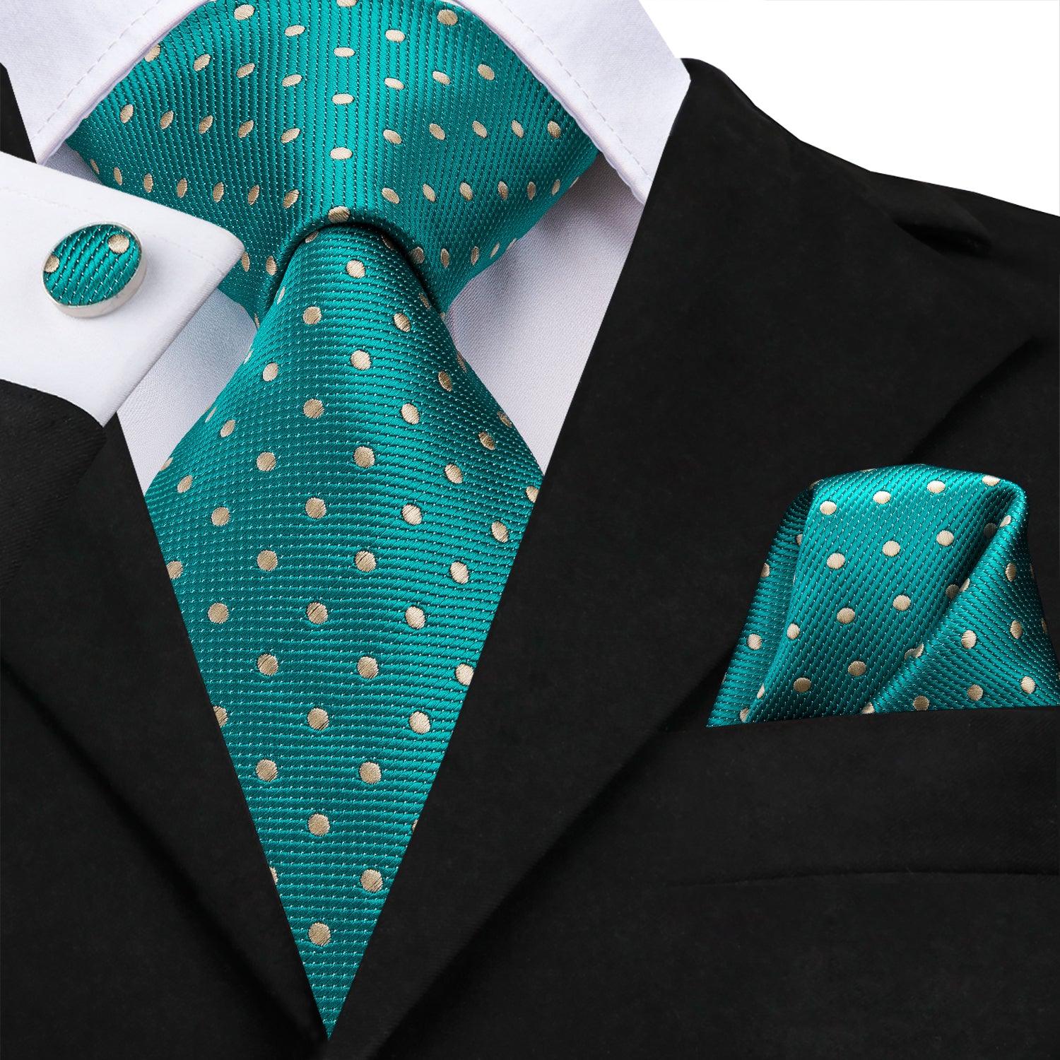 Turquoise Gold Spotted Silk Tie