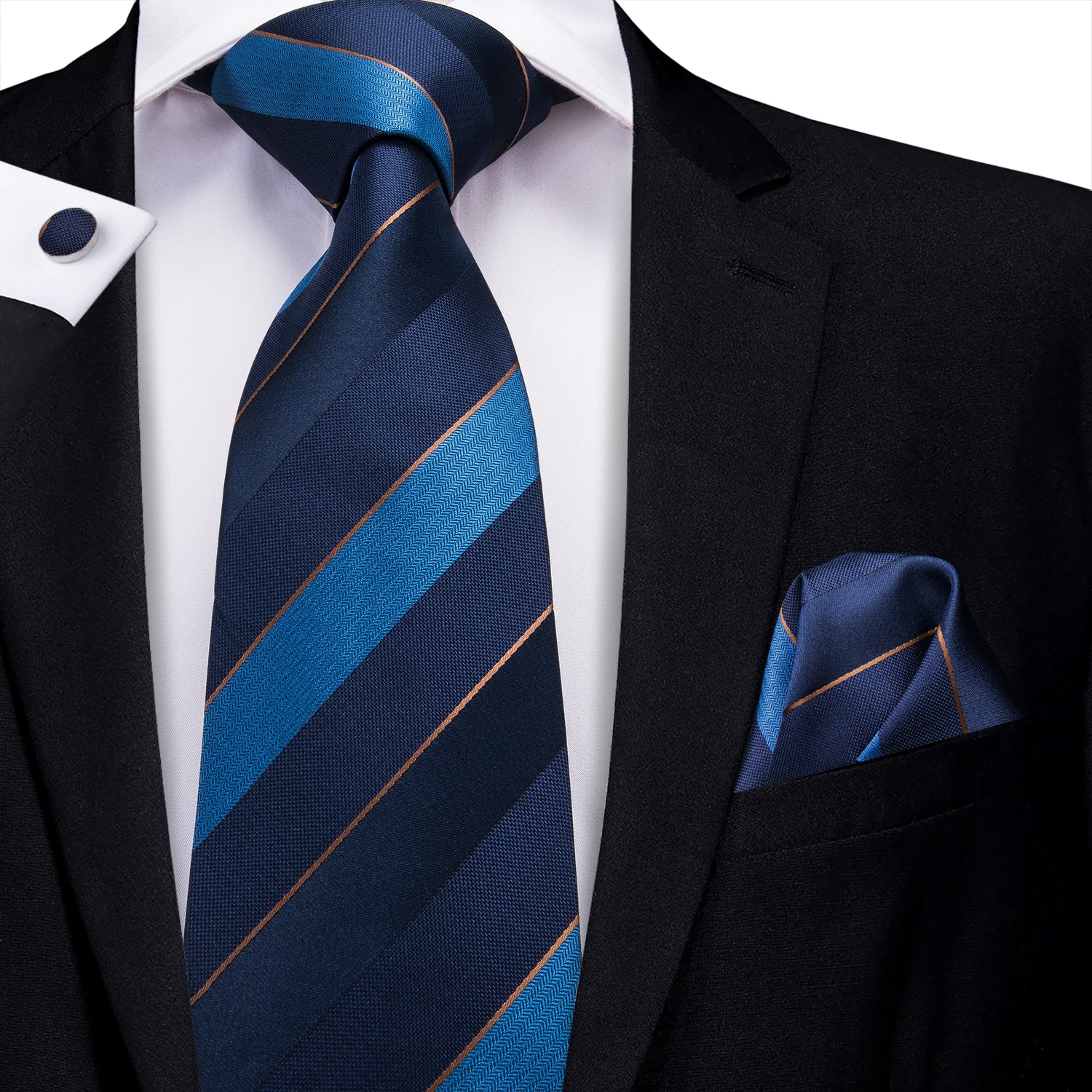 Midnight Sapphire Cobalt Striped Silk Tie