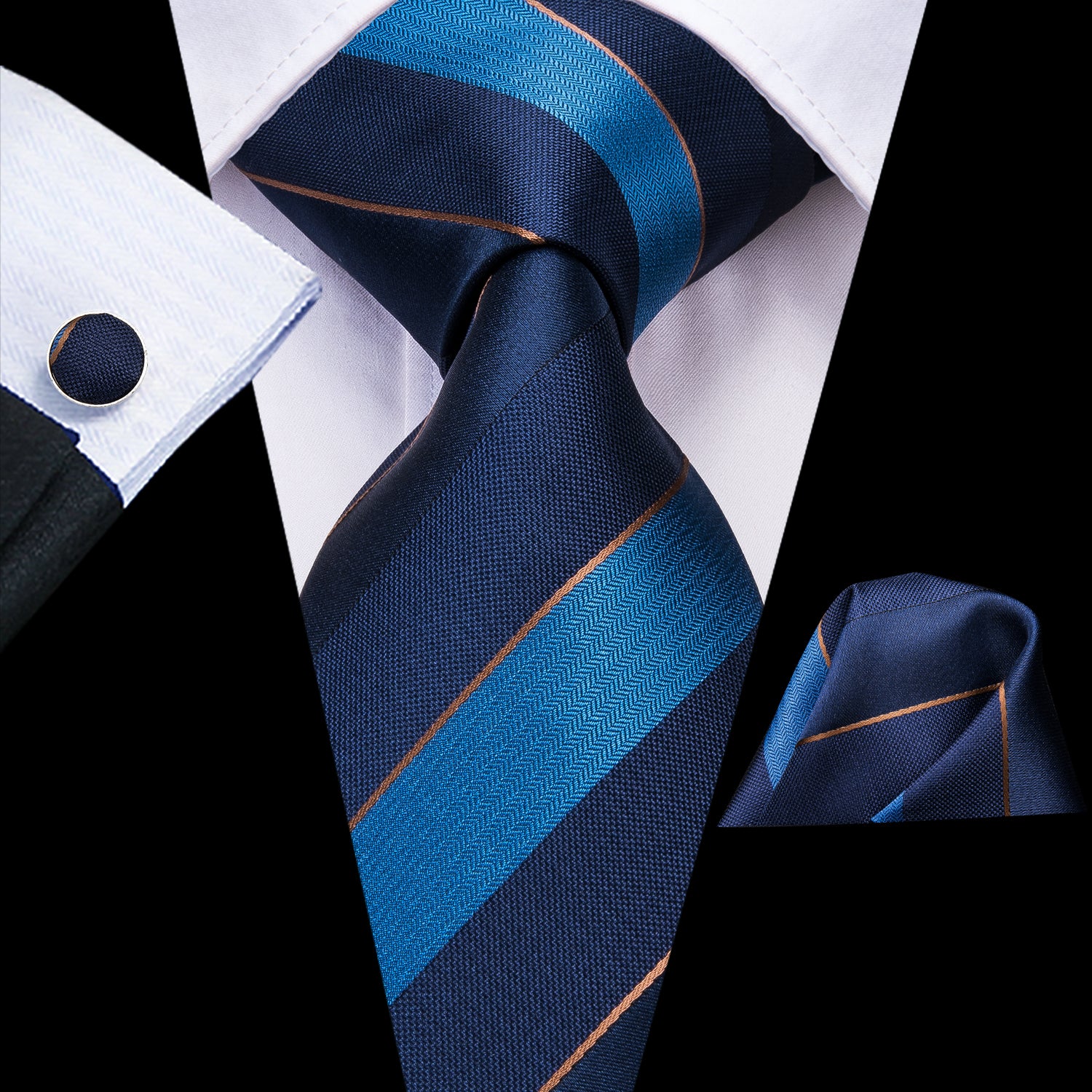 Midnight Sapphire Cobalt Striped Silk Tie