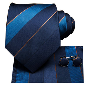 Midnight Sapphire Cobalt Striped Silk Tie