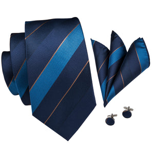 Midnight Sapphire Cobalt Striped Silk Tie