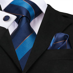 Midnight Sapphire Cobalt Striped Silk Tie