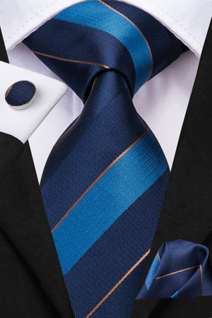 Midnight Sapphire Cobalt Striped Silk Tie