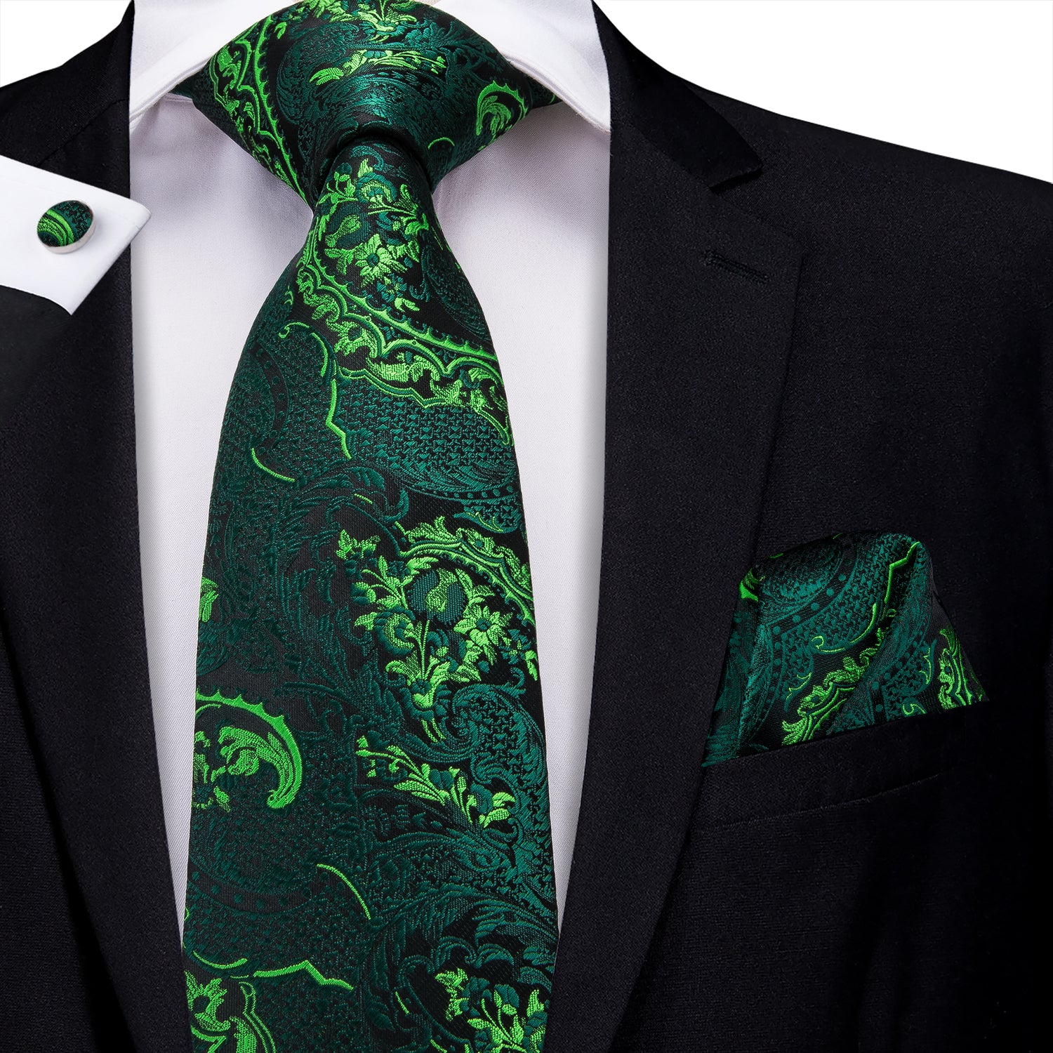 Emerald Dragon Scale Blossom Silk Tie