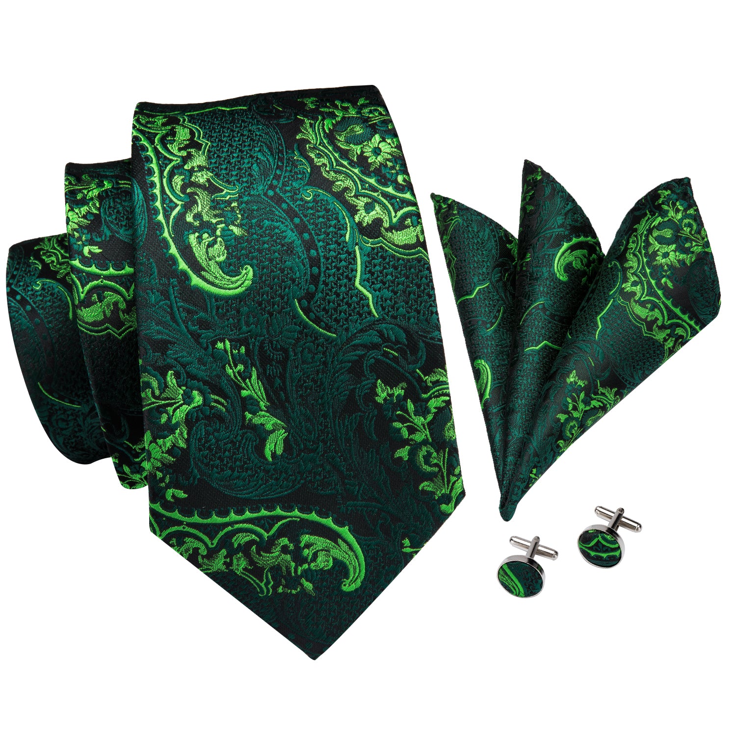 Emerald Dragon Scale Blossom Silk Tie