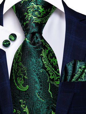 Emerald Dragon Scale Blossom Silk Tie