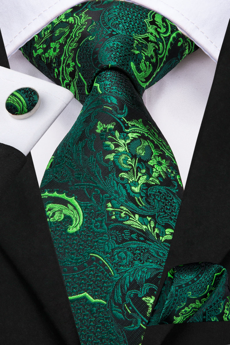 Emerald Dragon Scale Blossom Silk Tie