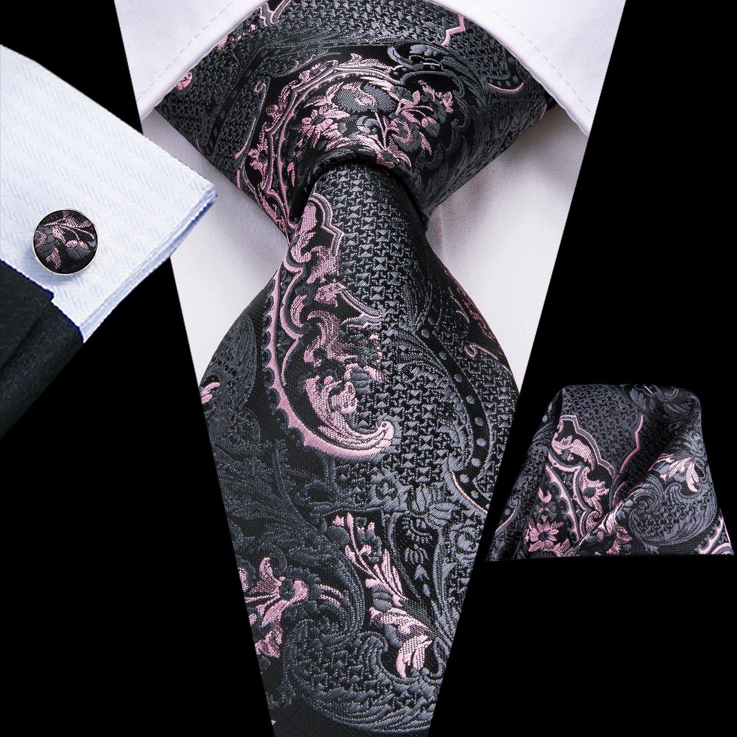 Graphite Dragon Scale Blossom Silk Tie