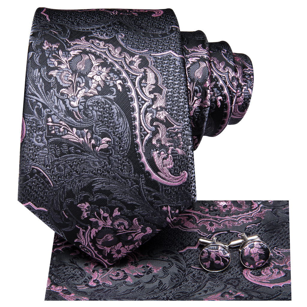 Graphite Dragon Scale Blossom Silk Tie