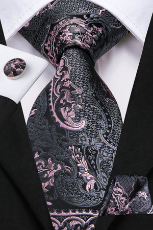 Graphite Dragon Scale Blossom Silk Tie