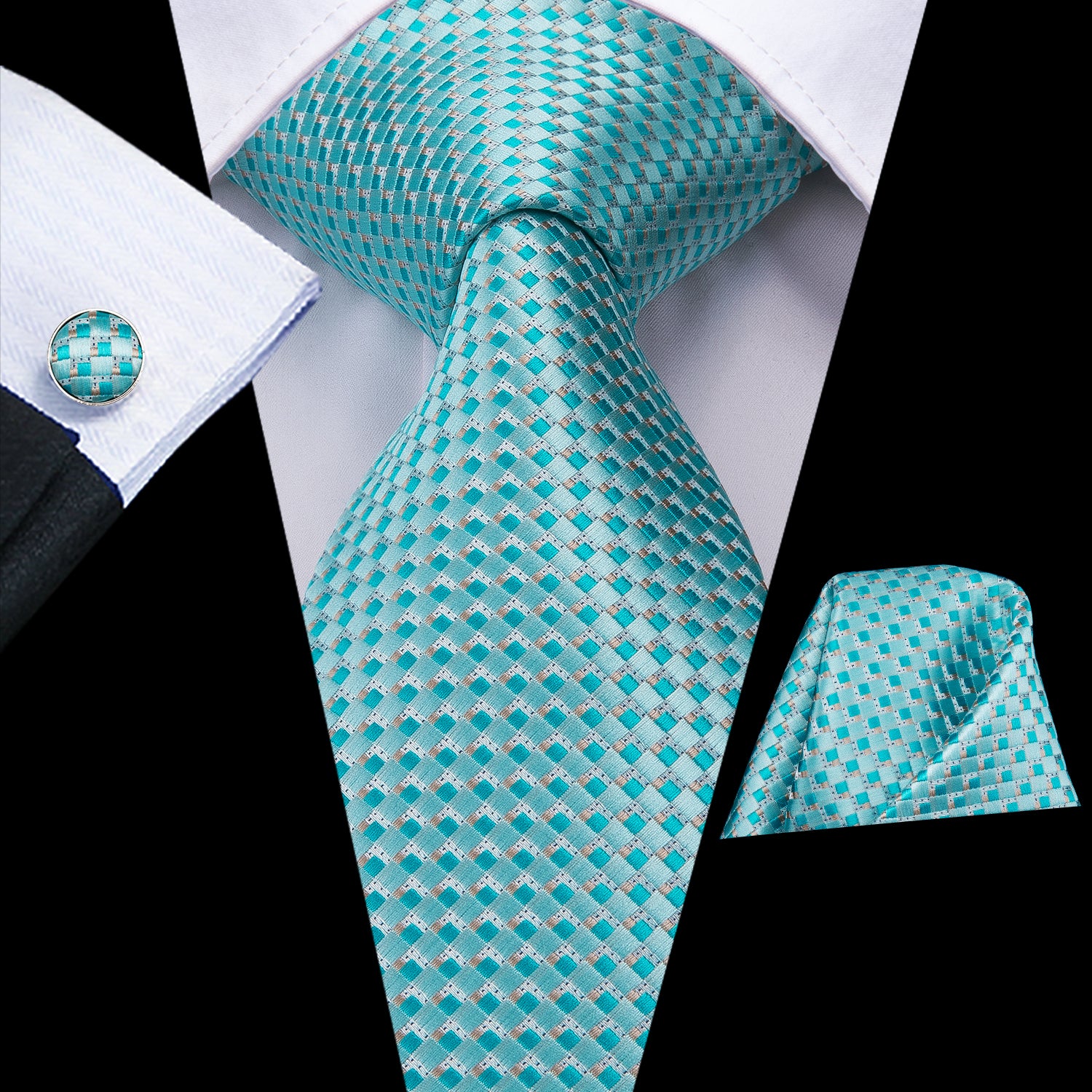 Aquamarine Turquoise Diamond Silk Tie