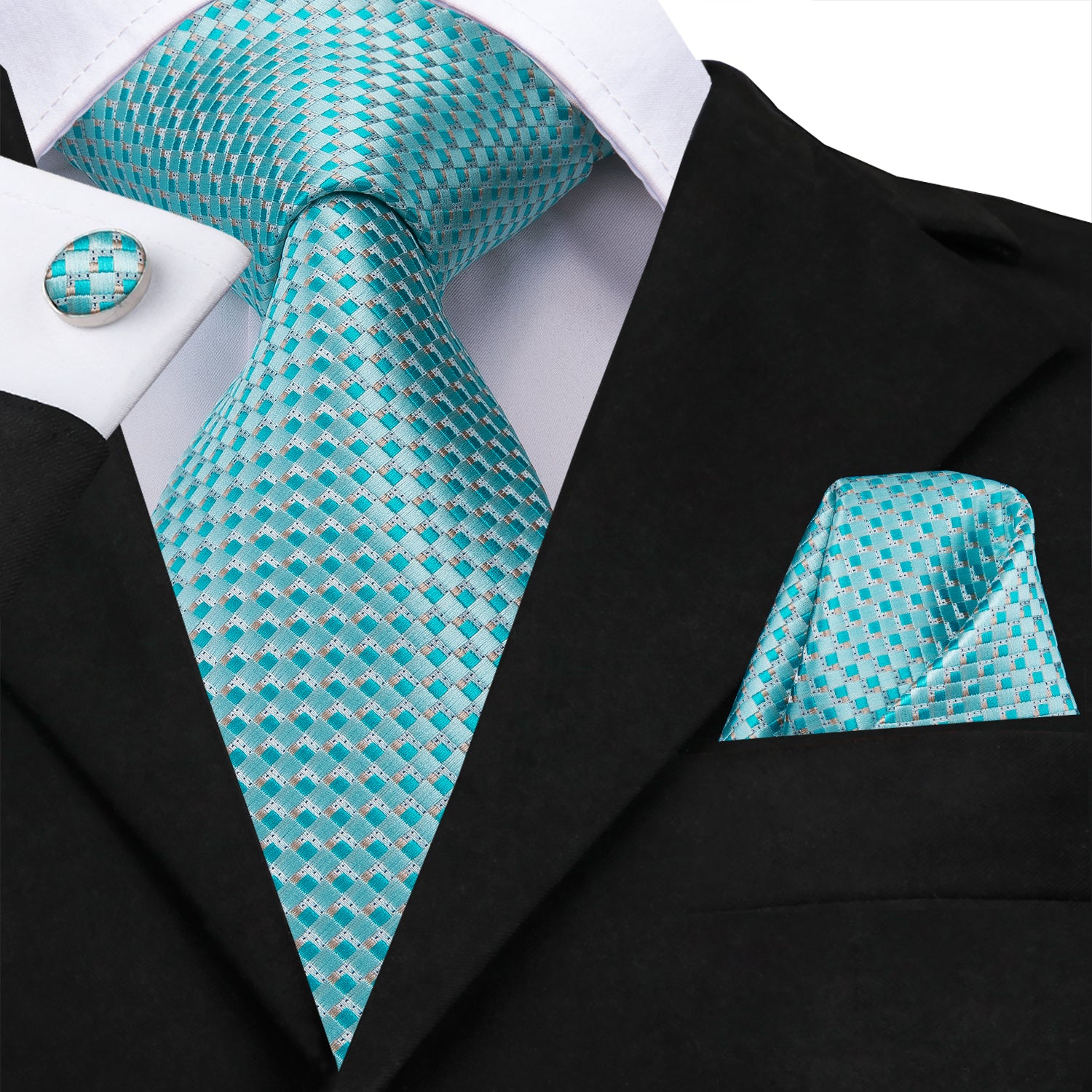 Aquamarine Turquoise Diamond Silk Tie