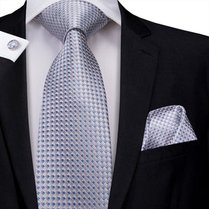 Silver Blue Steel Diamond Silk Tie