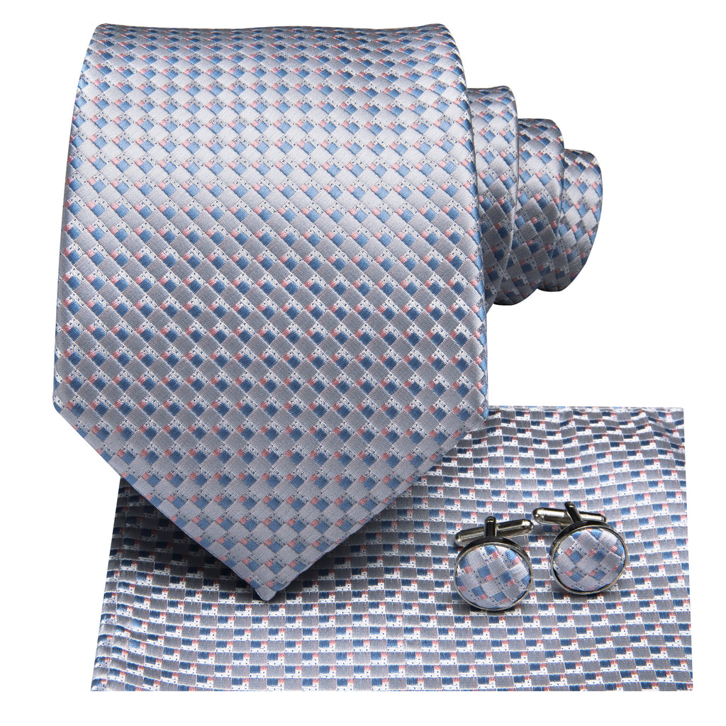 Silver Blue Steel Diamond Silk Tie