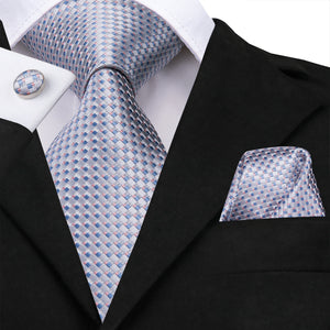 Silver Blue Steel Diamond Silk Tie