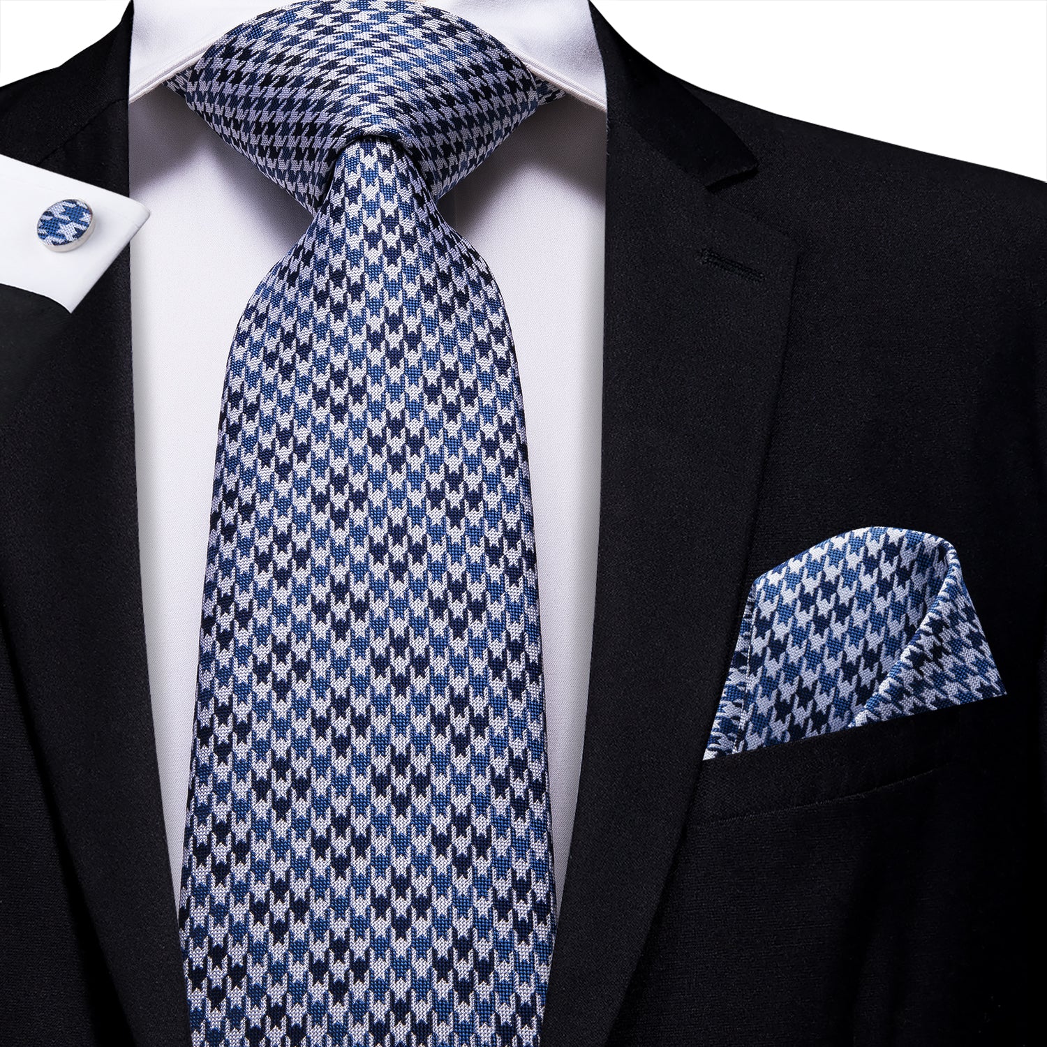 Cobalt Pearl Houndstooth Silk Tie