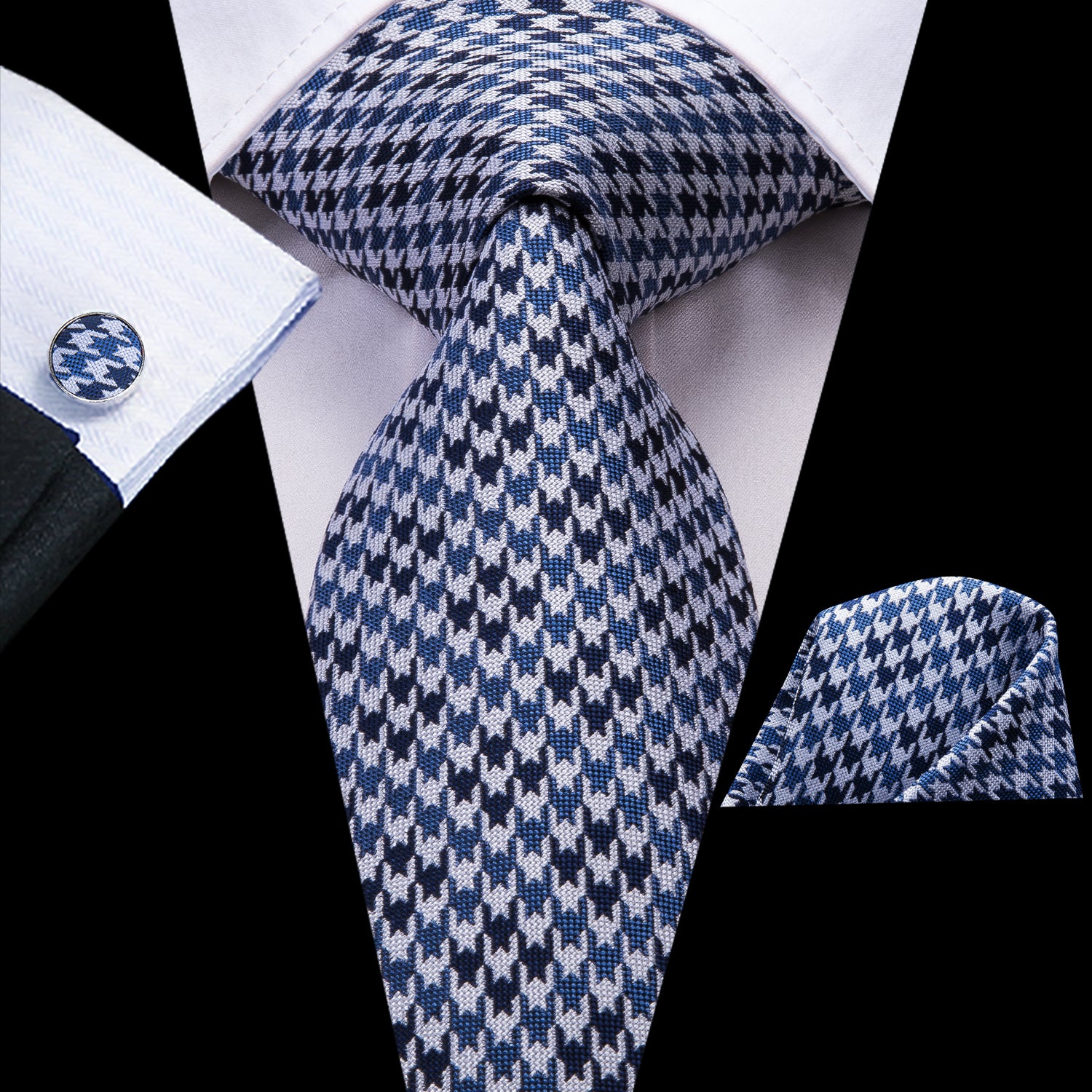 Cobalt Pearl Houndstooth Silk Tie