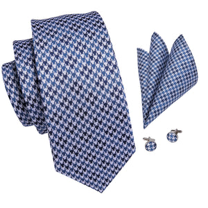 Cobalt Pearl Houndstooth Silk Tie